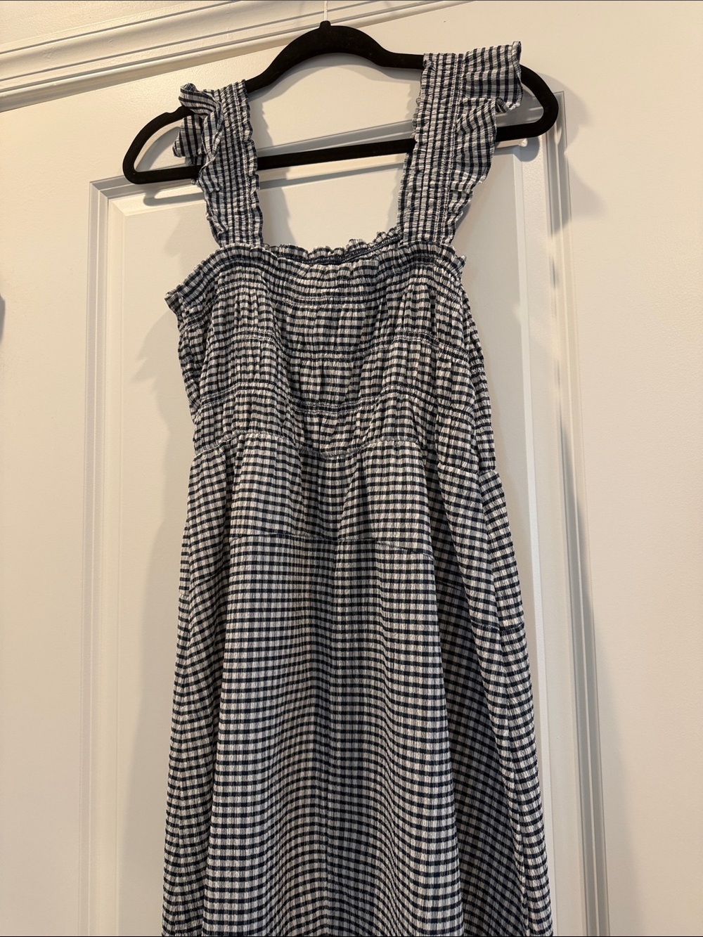 Old Navy Black and White Gingham Smocked Jumpsuit - Picture 6 of 7